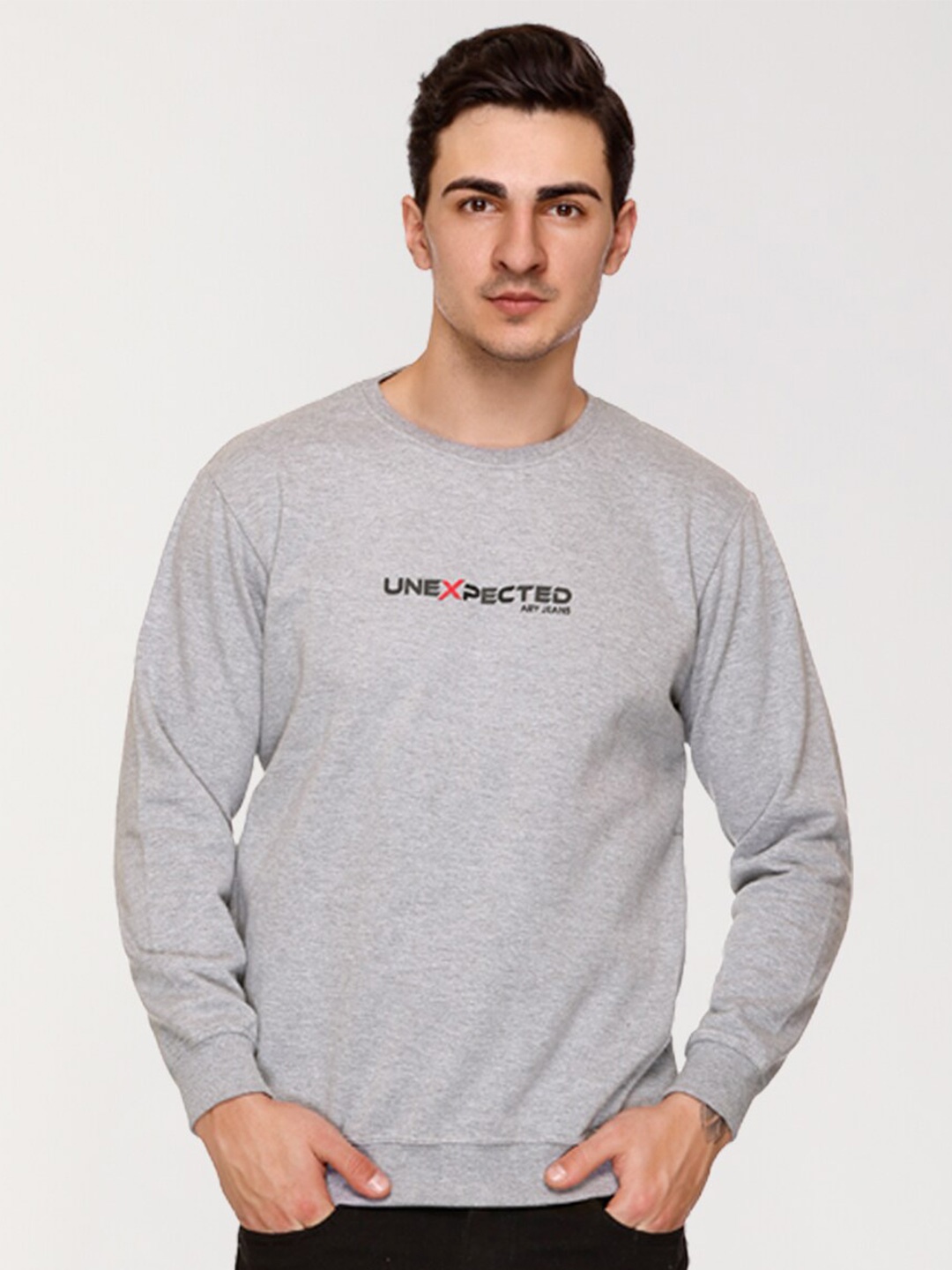 

ARRAY Printed Round Neck Cotton Sweatshirt, Grey