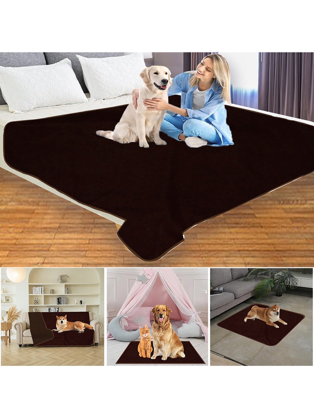 

Adbeni Cotton Waterproof Pet Mat, Coffee brown