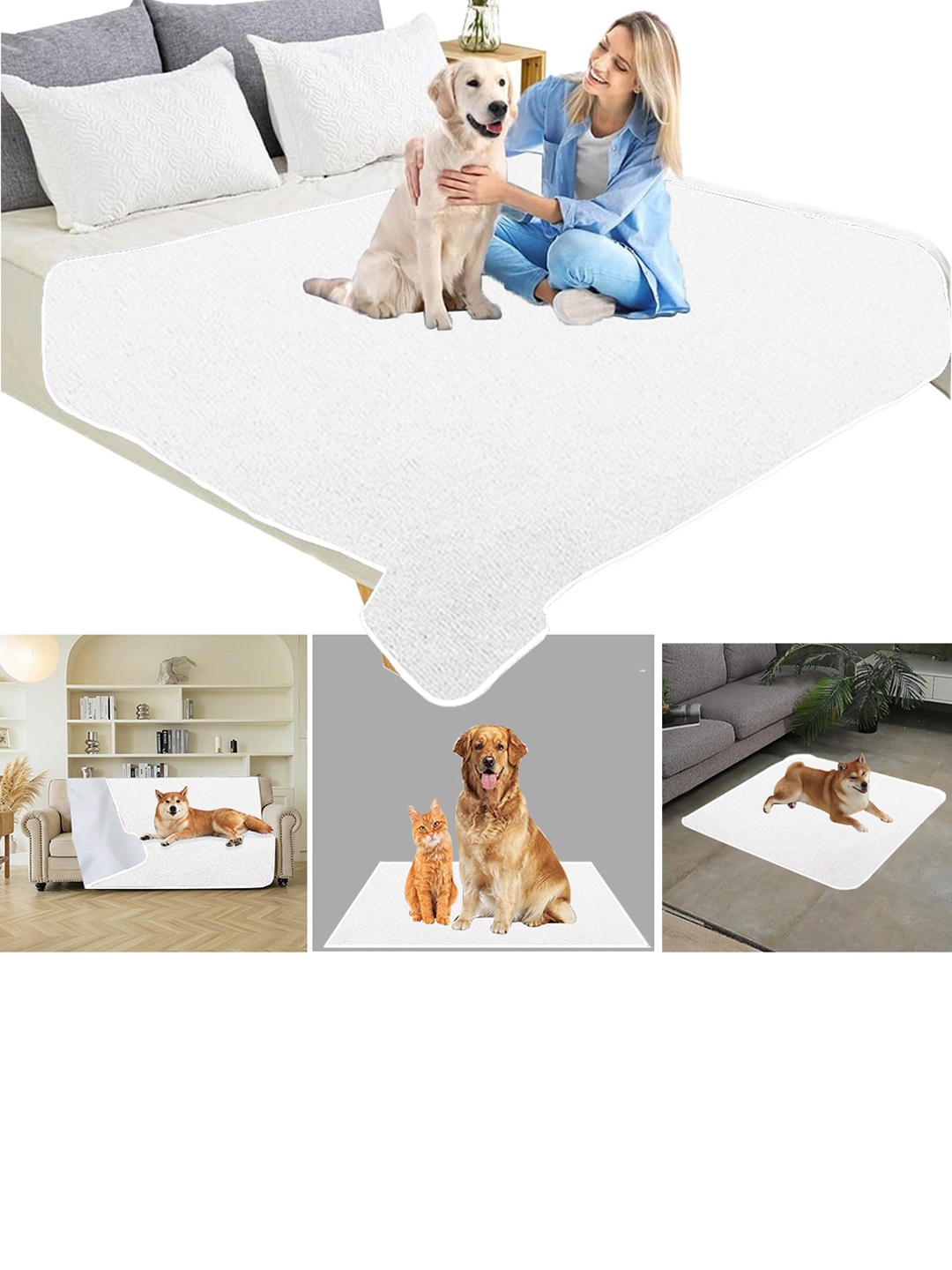 

Adbeni Cotton Waterproof Pet Mat, White