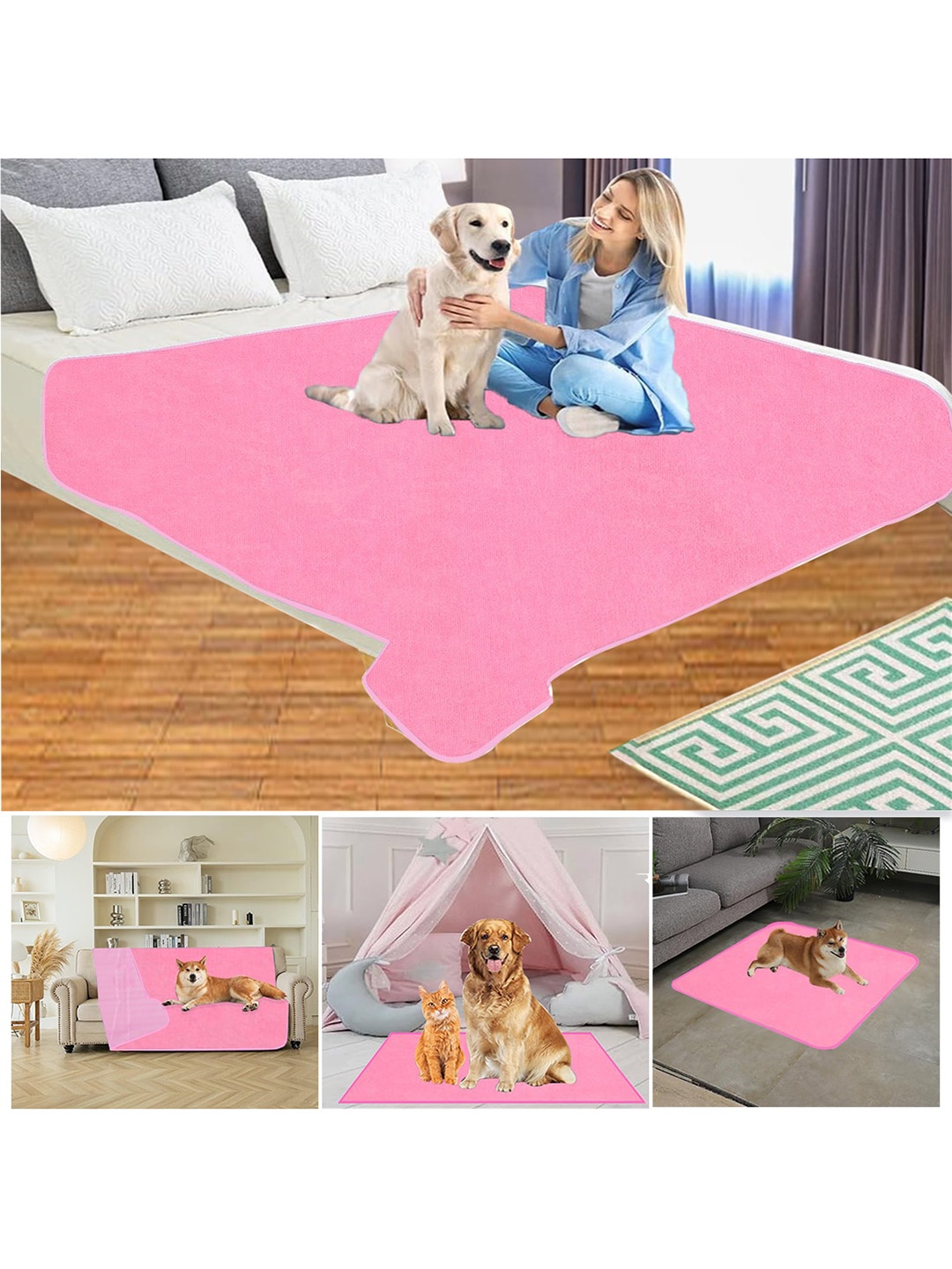 

Adbeni Pink Cotton Waterproof Airflow Technology Bacteria Pet Mat Pee Pad