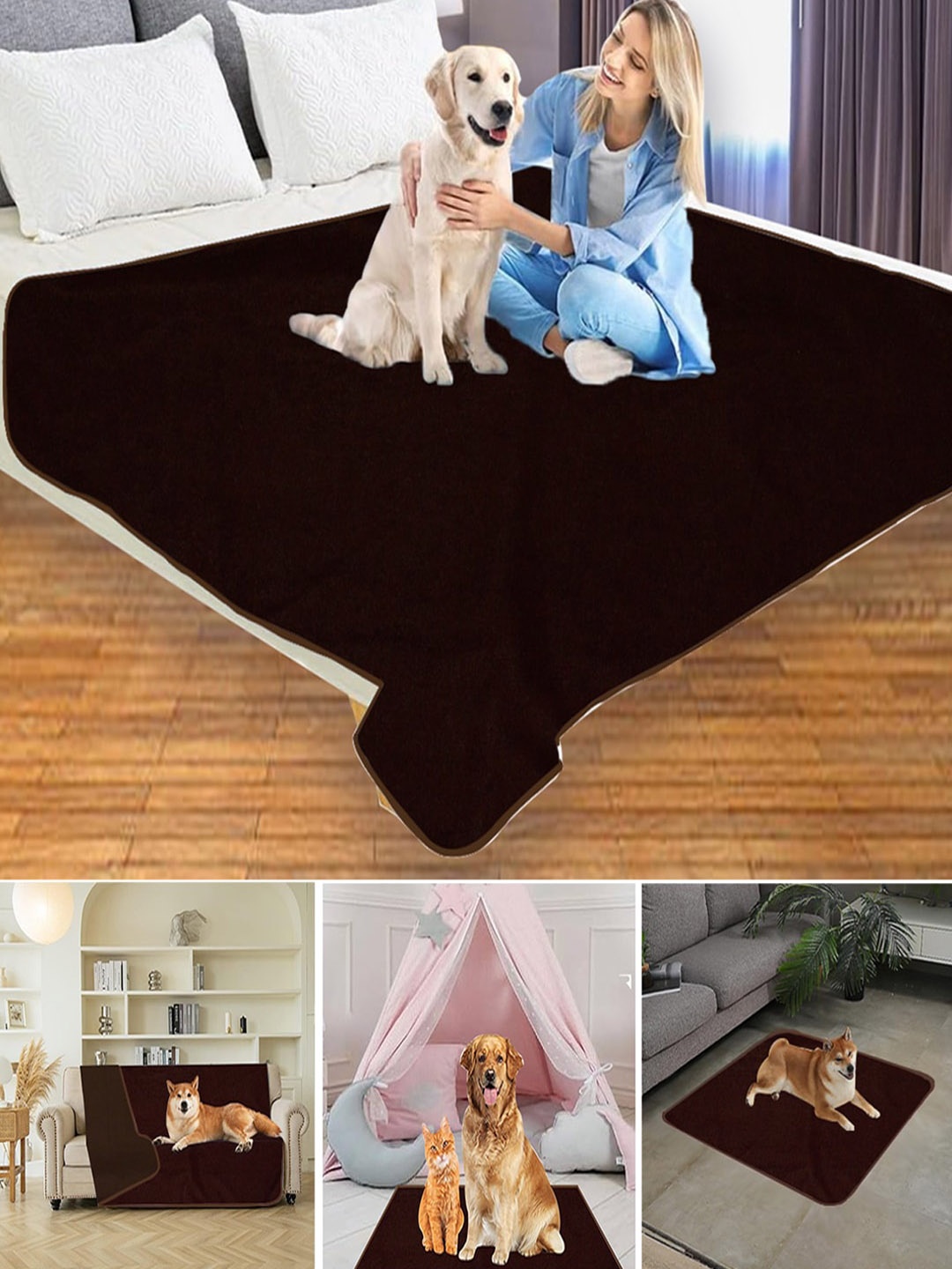 

Adbeni Terry Cartridge Cotton Waterproof Training Pet Mat, Coffee brown