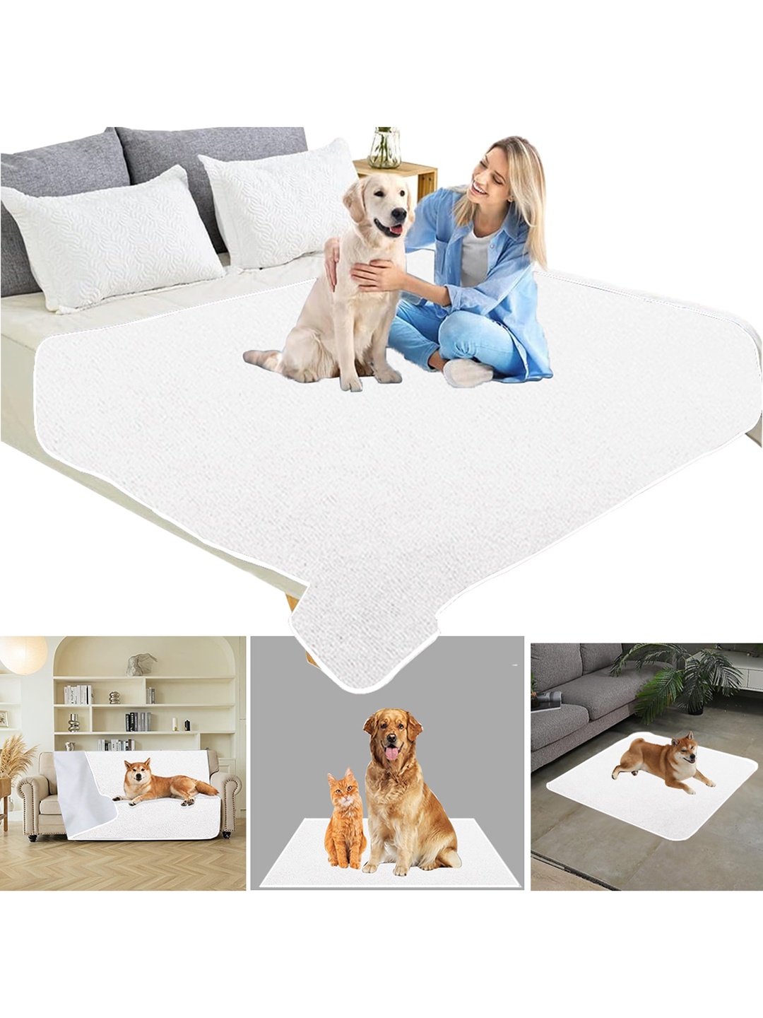 

Adbeni Cotton Waterproof Pet Mat, White