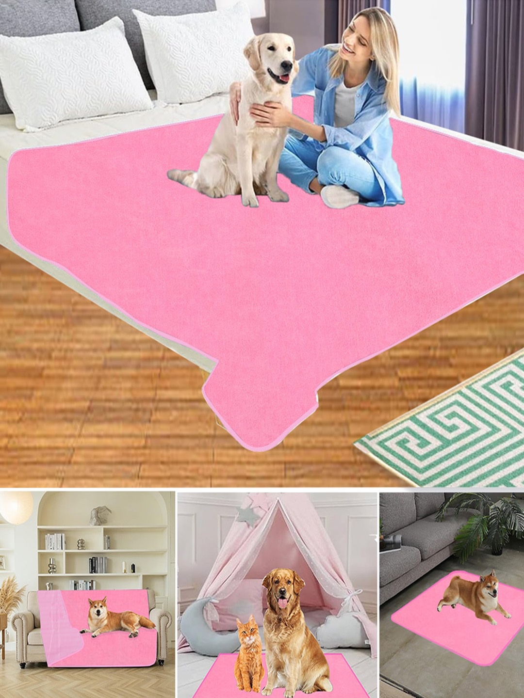 

Adbeni Cotton Waterproof Pet Mat, Pink