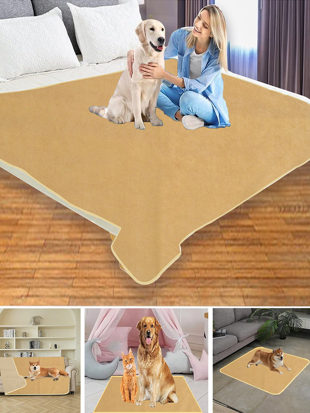 

Adbeni Cotton Waterproof Pet Mat, Beige