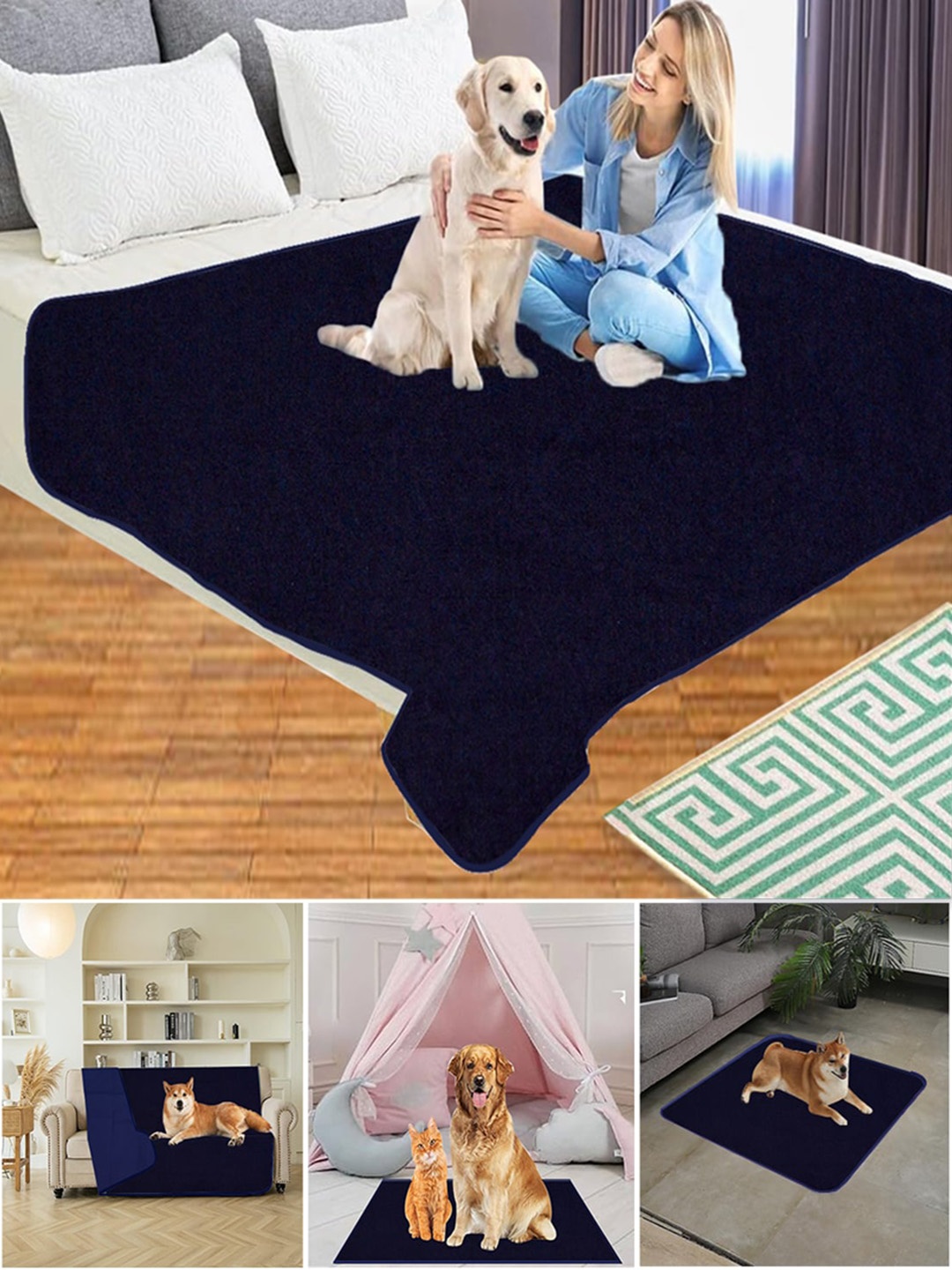 

Adbeni Navy Blue Waterproof Reusable Shrink Resistant Cotton Airflow Technology Pet Mat