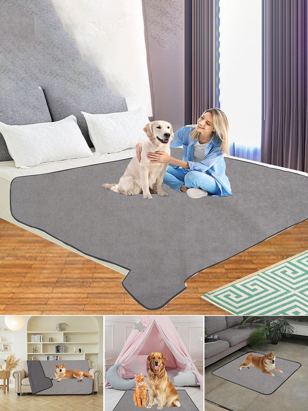 

Adbeni Grey Waterproof Reusable Shrink Resistant Cotton Airflow Technology Pet Mat