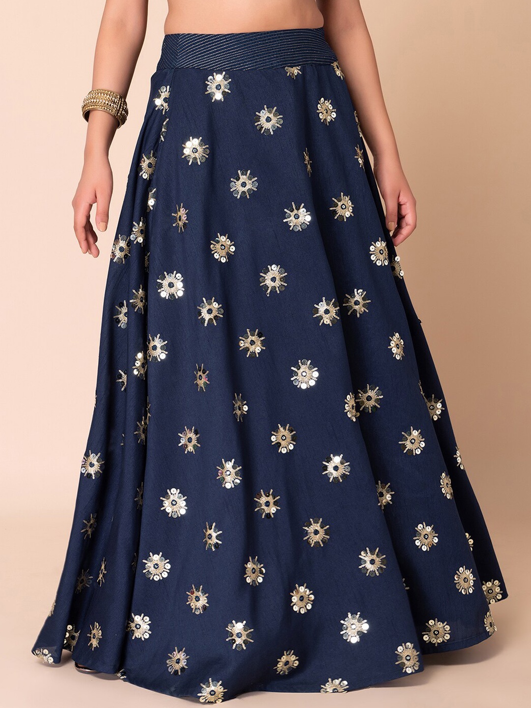 

INDYA Embroidered Flared Skirts, Blue