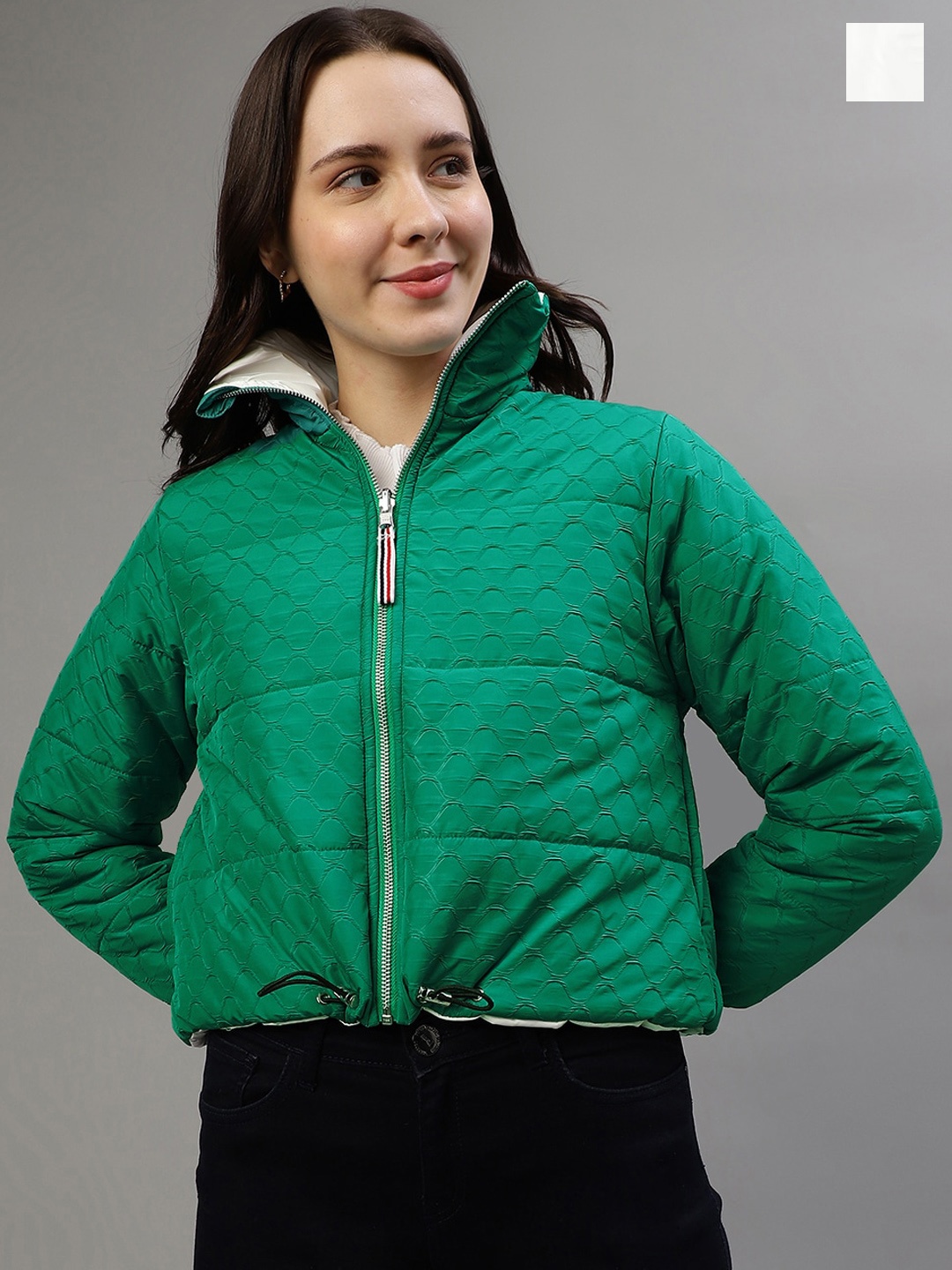 

ELLE Self Designed Hooded Reversible Puffer Jacket, Green