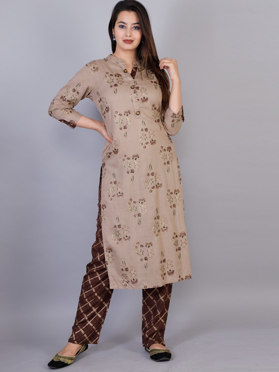 

HIGHLIGHT FASHION EXPORT Ethnic Motifs Regular Kurta With Trousers, Beige