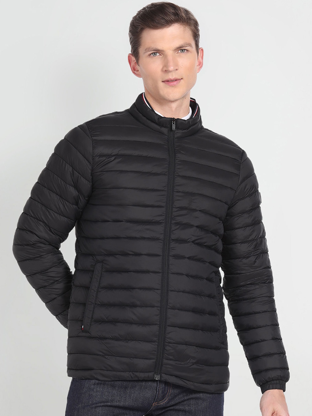 

Arrow Sport Mock Collar Long Sleeve Zip Detail Puffer Jacket, Black