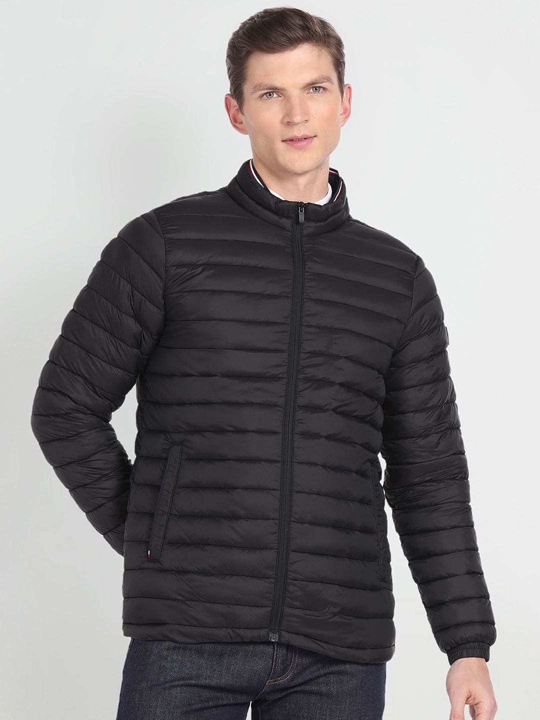 

Arrow Sport Mock Collar Long Sleeve Zip Detail Puffer Jacket, Black