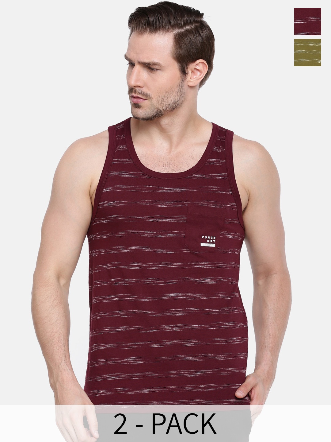 

Force NXT Pack Of 2 Printed Pure Cotton Innerwear Vests, Maroon