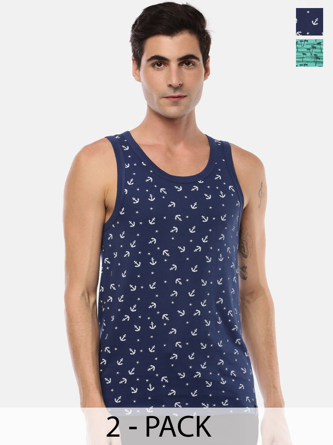 

Force NXT Pack Of 2 Printed Pure Cotton Innerwear Vests, Blue