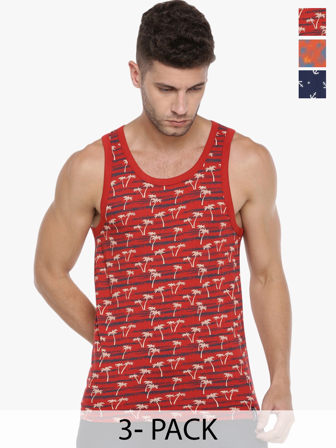 

Force NXT Pack Of 3 Printed Pure Cotton Innerwear Vests, Red