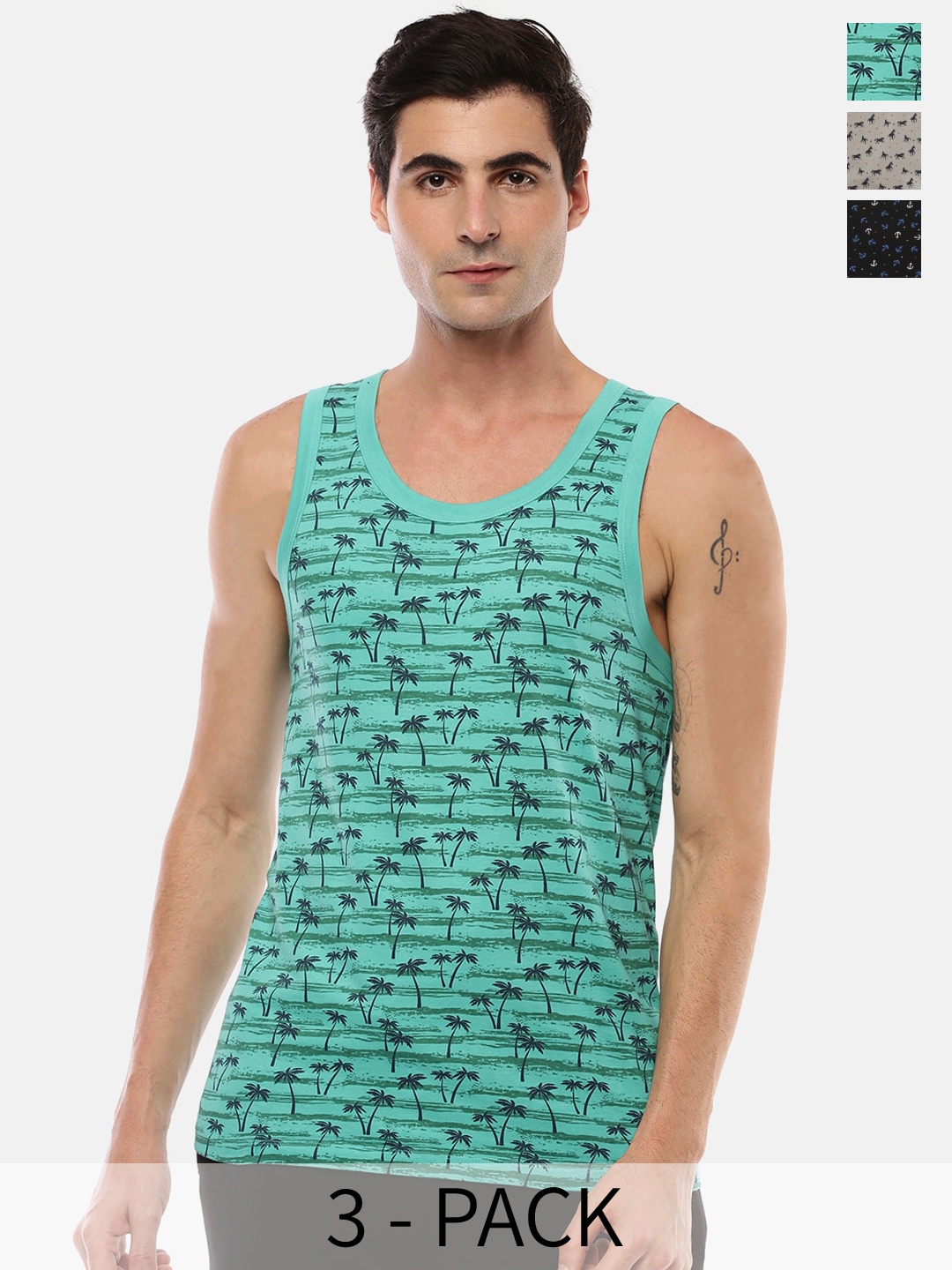 

Force NXT Pack Of 3 Printed Pure Cotton Sleeveless Innerwear Vests, Sea green