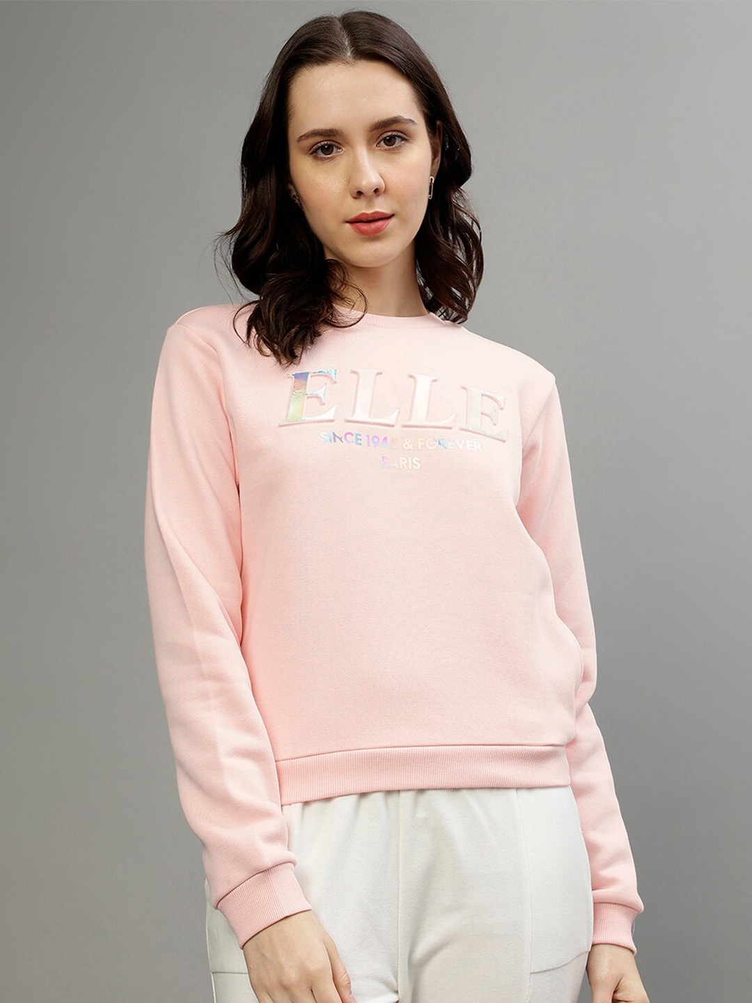

ELLE Typographic Printed Hooded Sweatshirt, Pink