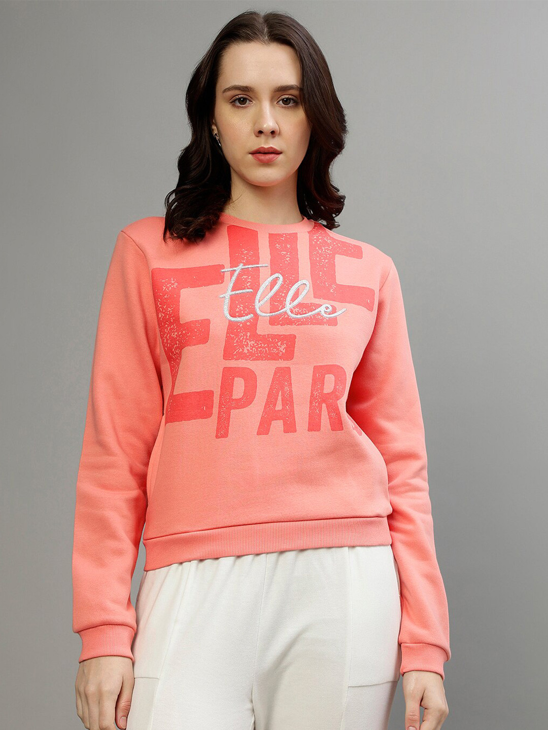 

ELLE Typographic Printed Hooded Sweatshirt, Peach
