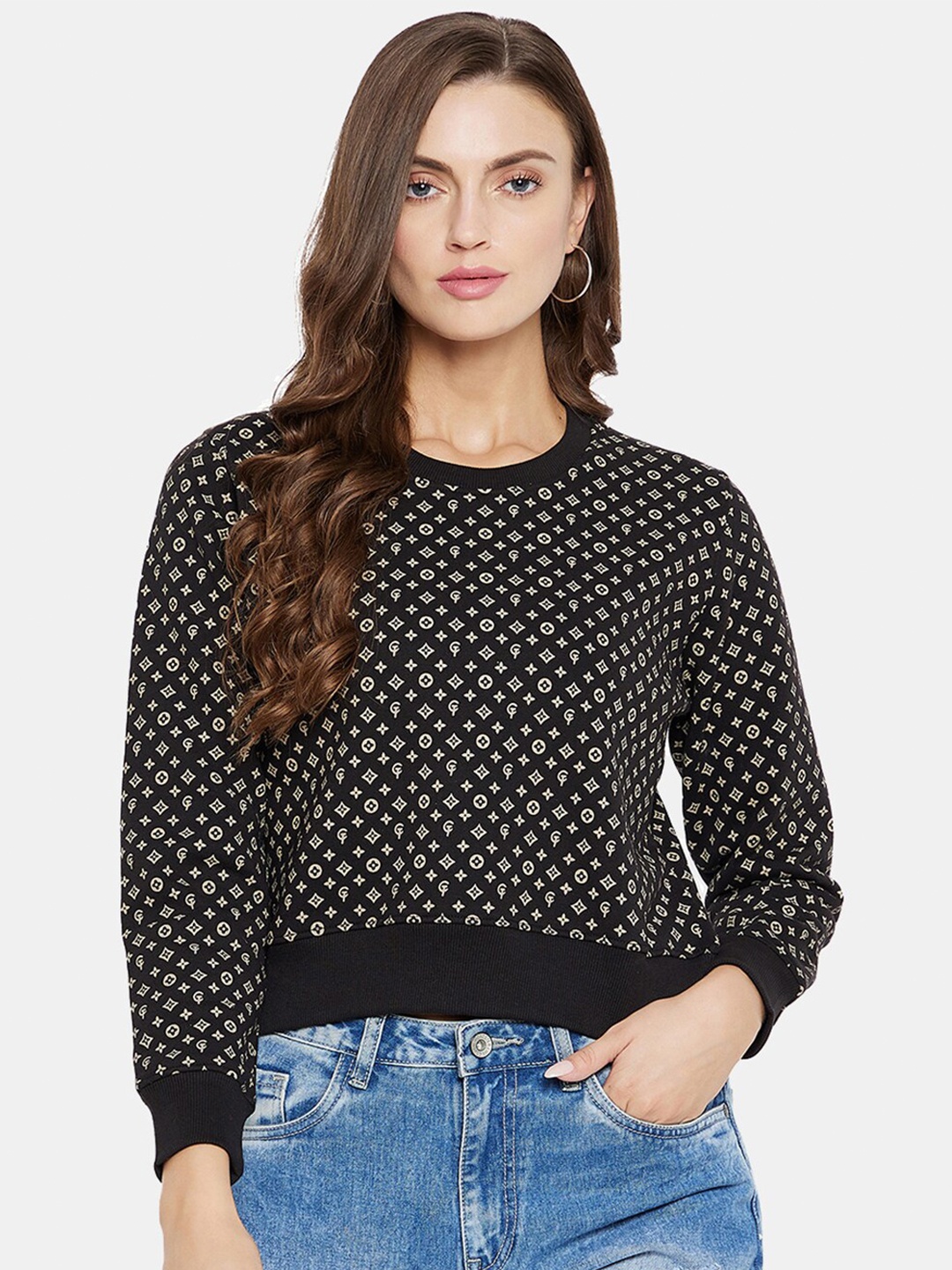 

CLAPTON Geometric Printed Cotton Crop Sweatshirt, Black