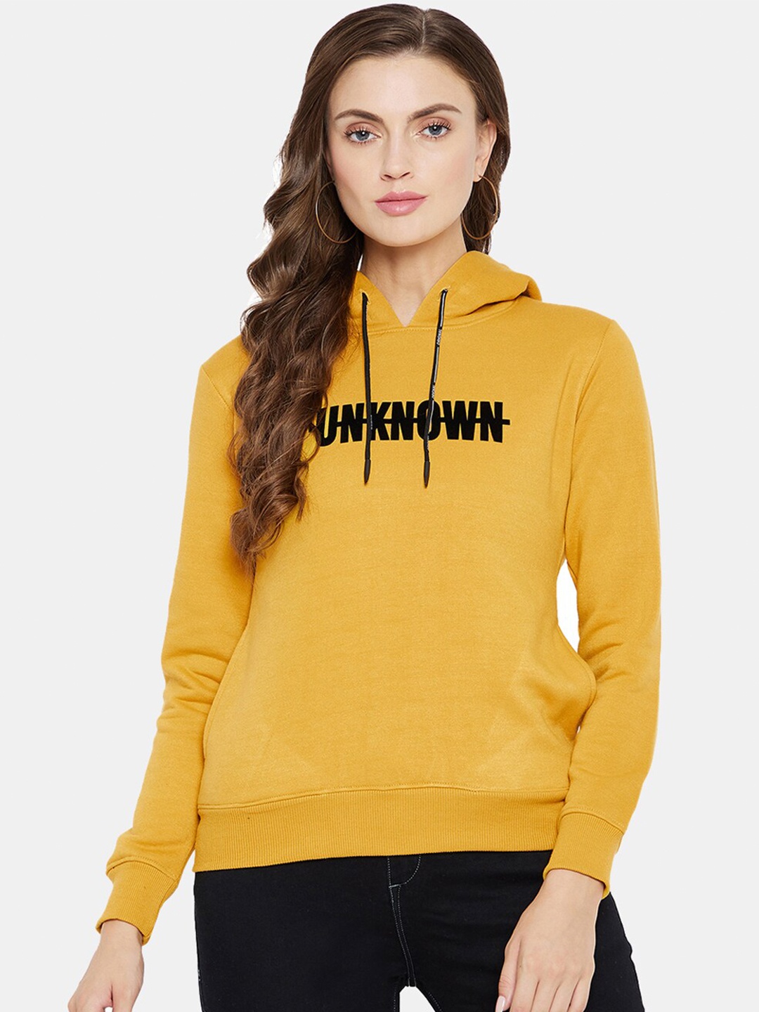 

CLAPTON Typography Printed Hooded Cotton Pullover, Mustard