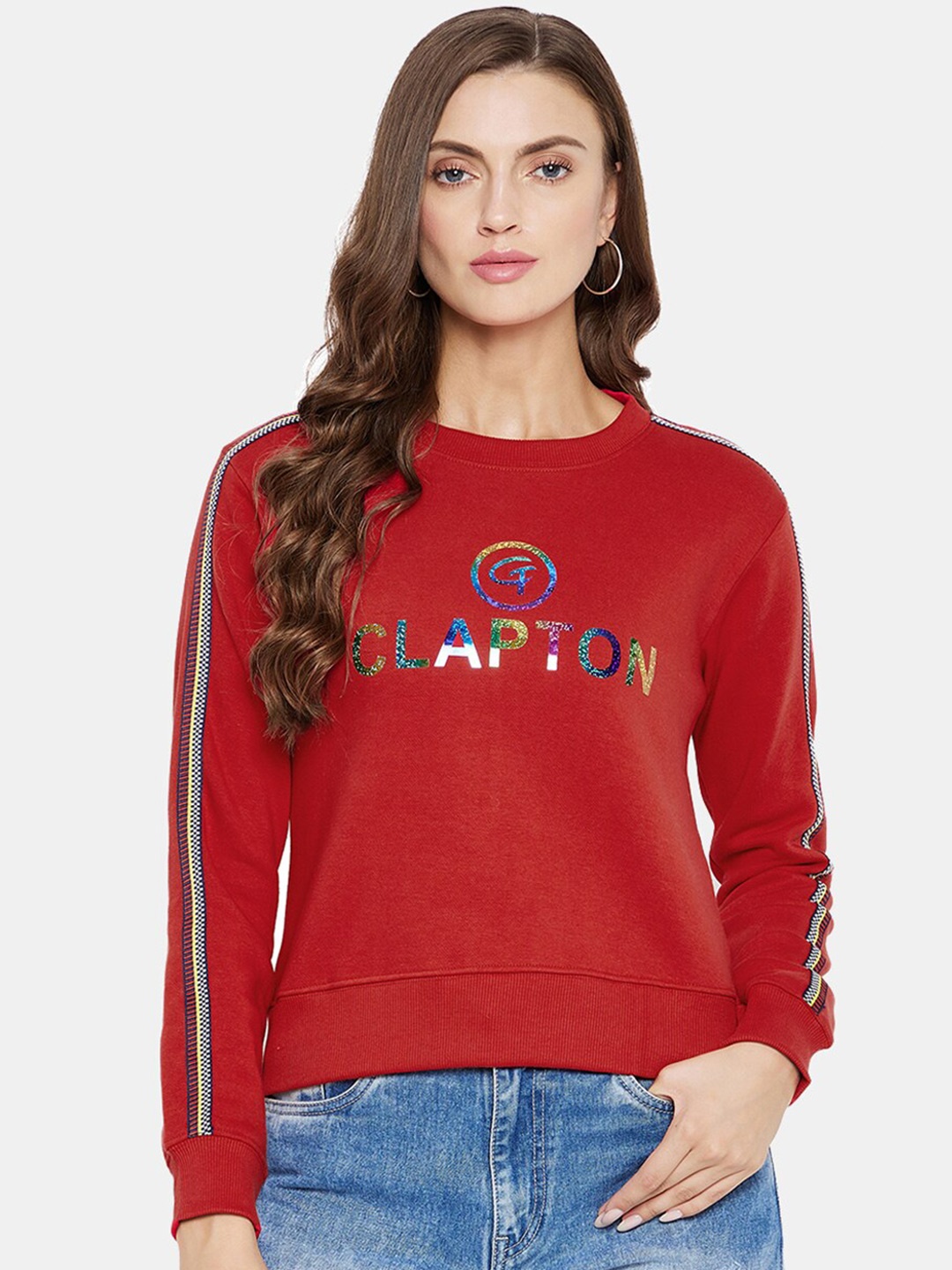 

CLAPTON Typography Printed Cotton Sweatshirt, Red