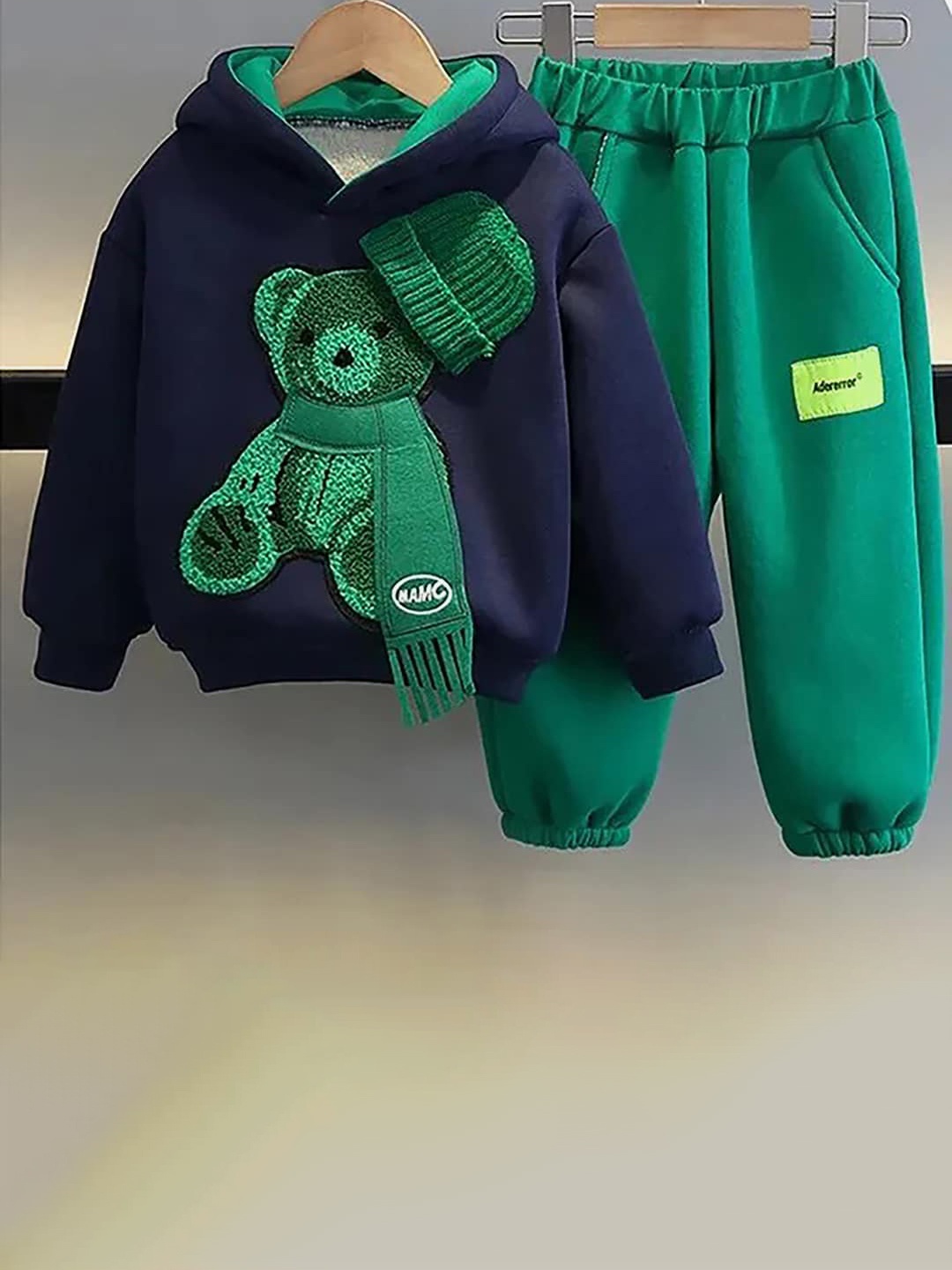 

Little Surprise Box LLP Kids Muffler Teddy Design Hooded Tracksuit, Navy blue