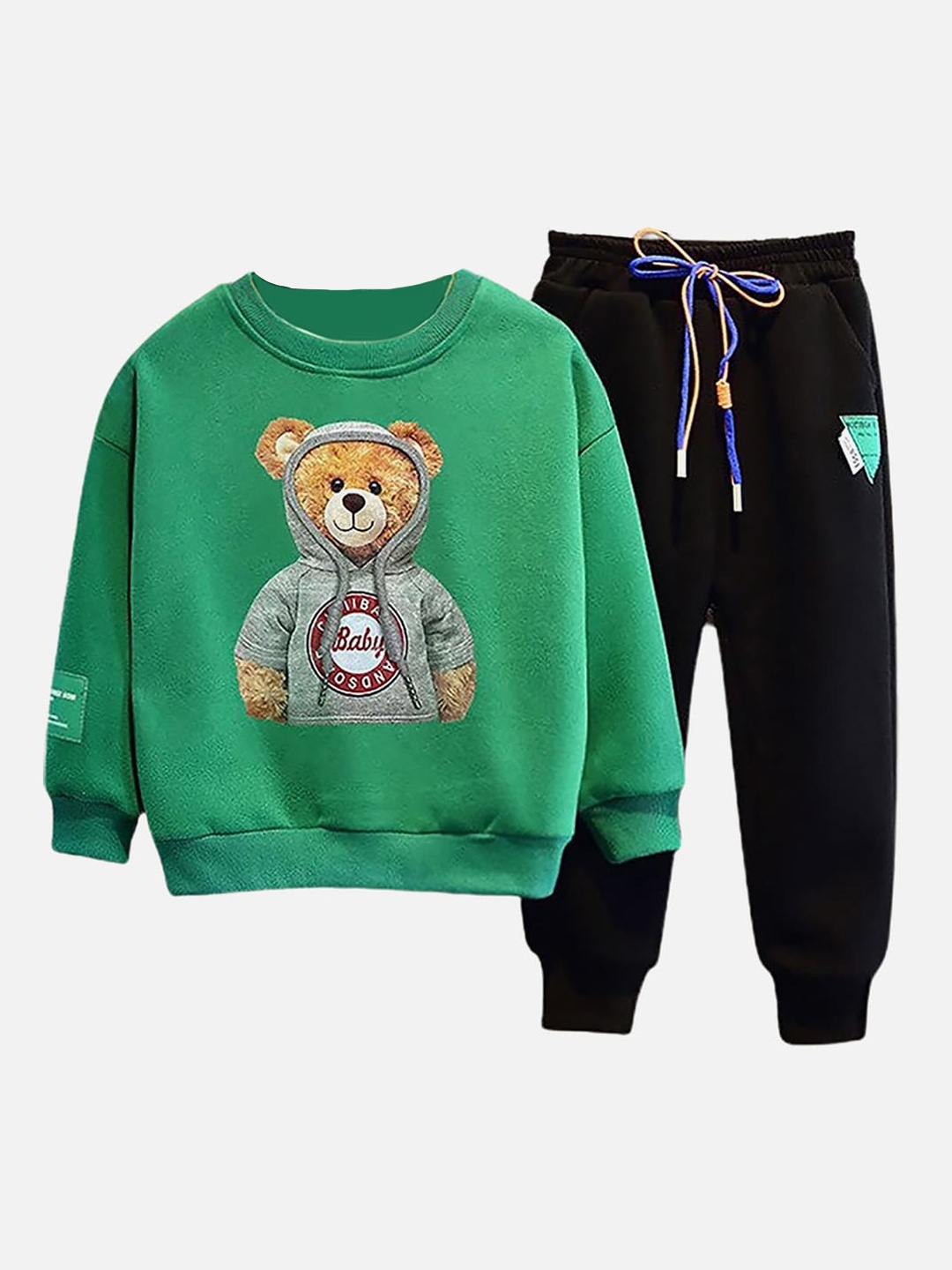 

Little Surprise Box LLP Kids Teddy Design Round Neck Tracksuit, Green
