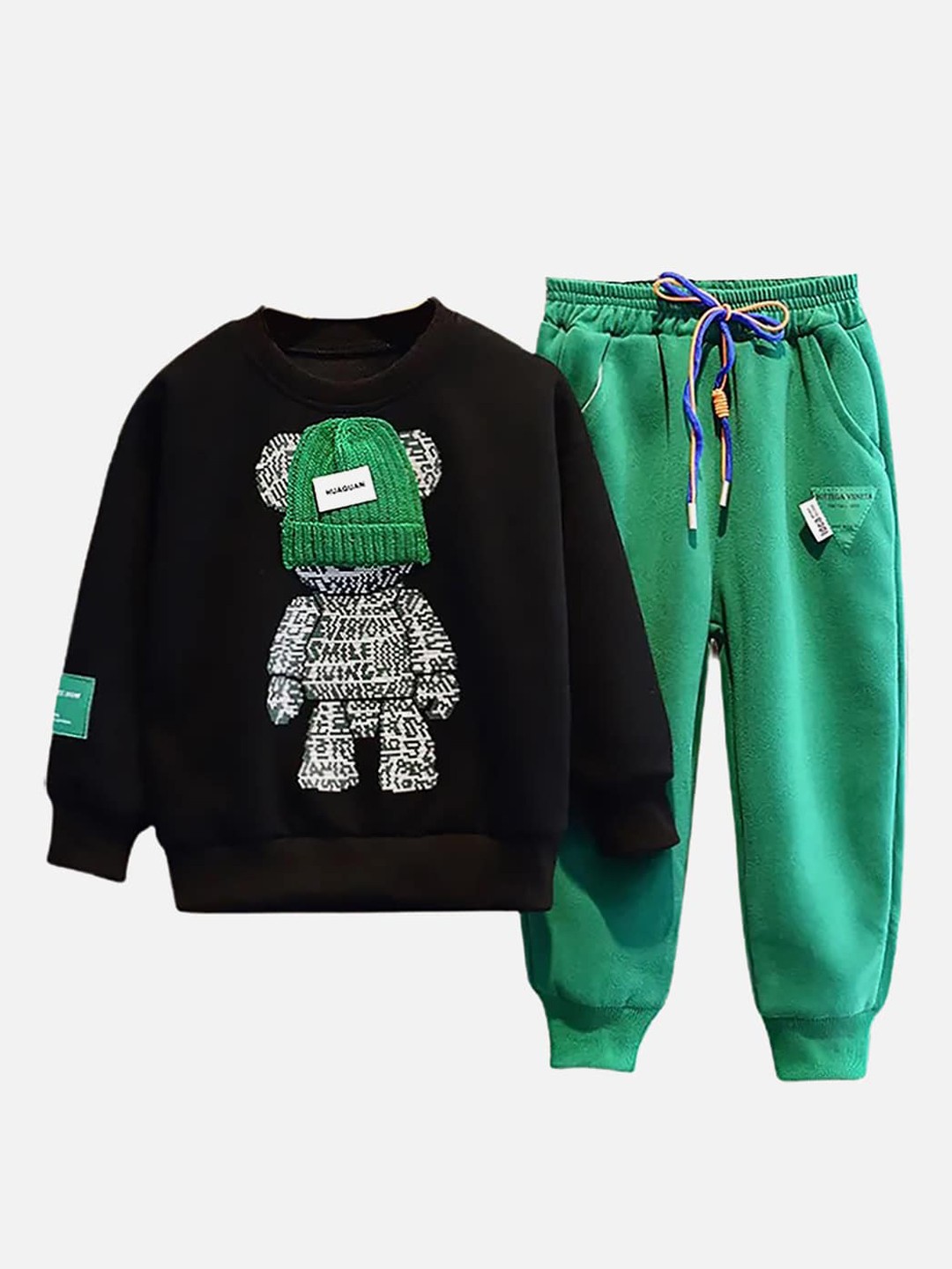 

Little Surprise Box LLP Kids Fuzzy Teddy Design Round Neck Tracksuit, Black