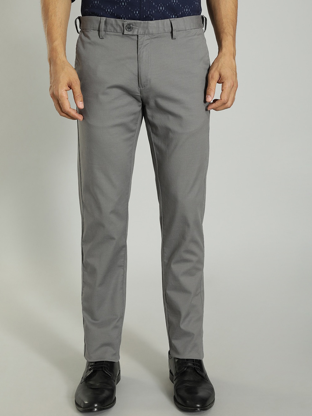 

Indian Terrain Men Brooklyn Cotton Slim Fit Formal Trousers, Grey