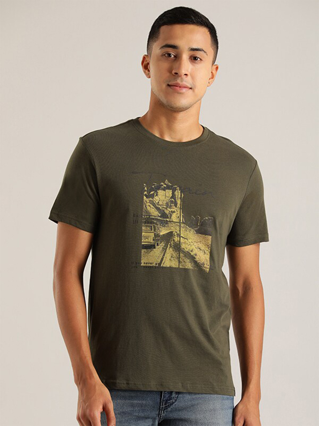 

Indian Terrain Graphic Printed Pure Cotton T-shirt, Green