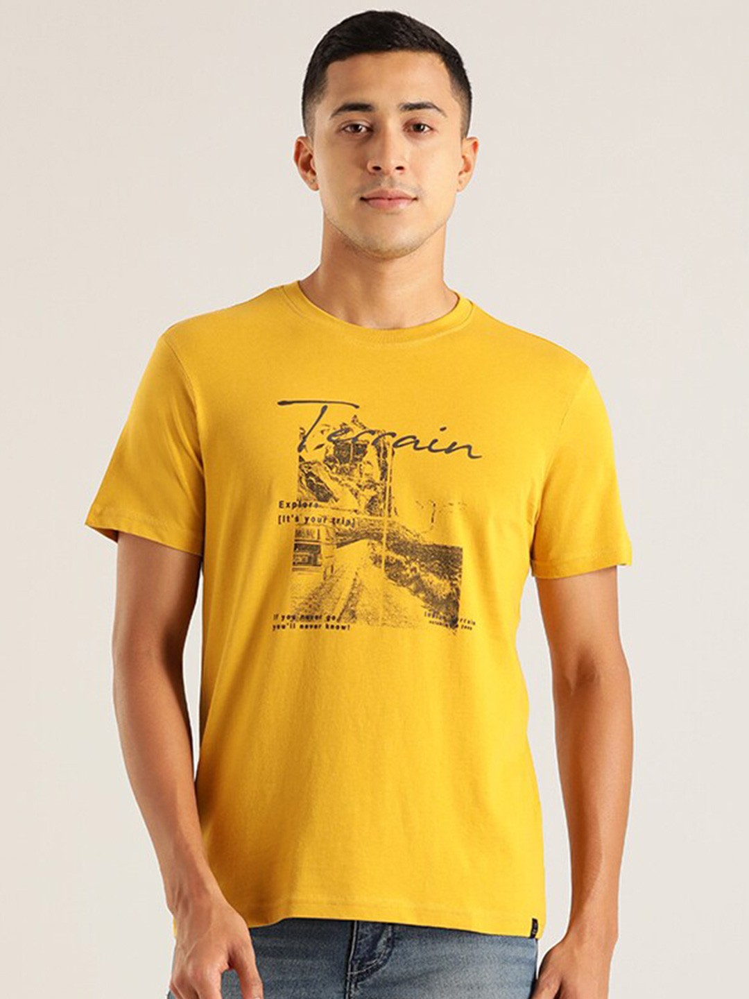 

Indian Terrain Graphic Printed Pure Cotton T-shirt, Yellow