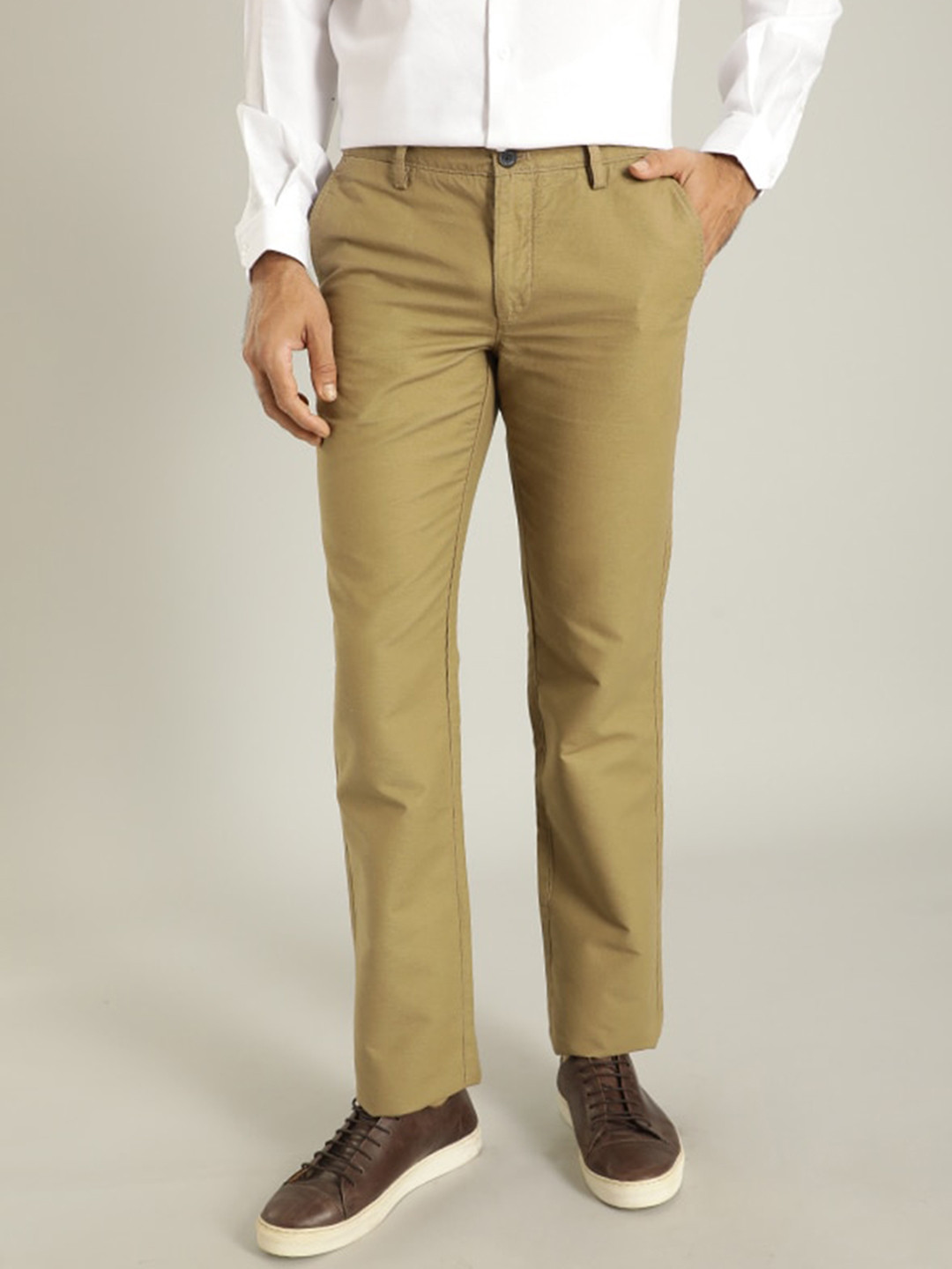 

Indian Terrain Men Kansas Pure Cotton Chinos Trousers, Khaki