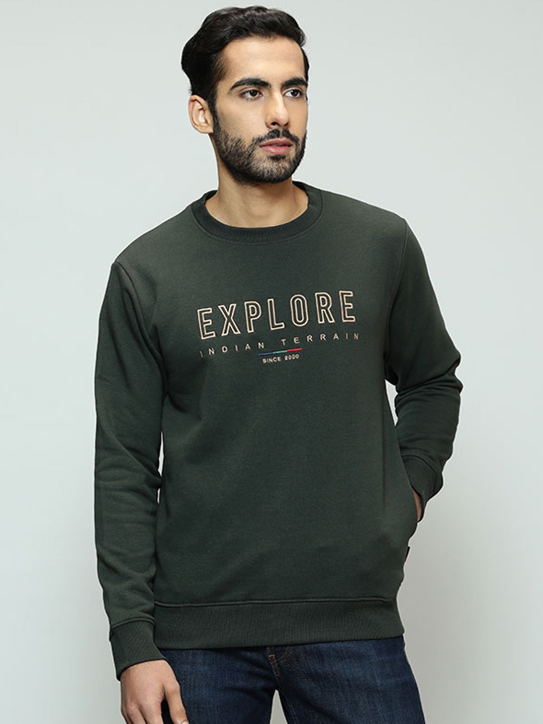 

Indian Terrain Typography Printed Sweatshirt, Green