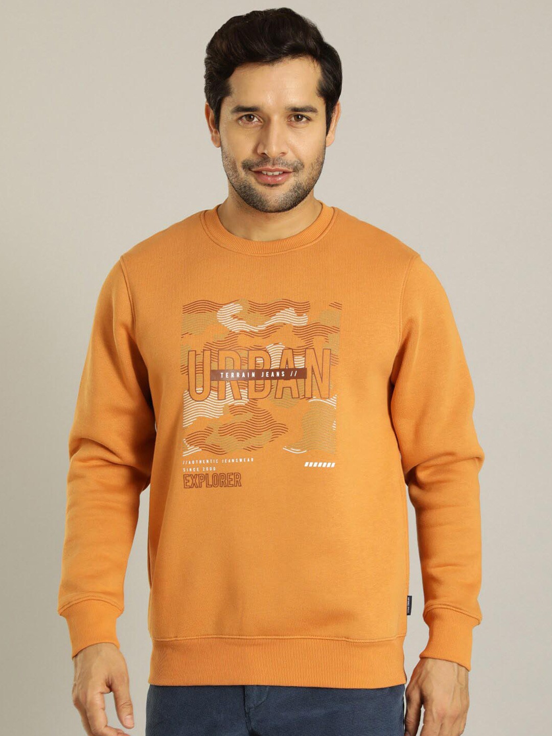 

Indian Terrain Typography Printed Sweatshirt, Mustard