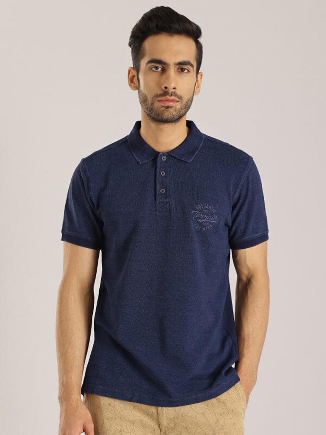 

Indian Terrain Polo Collar Cotton T-shirt, Navy blue
