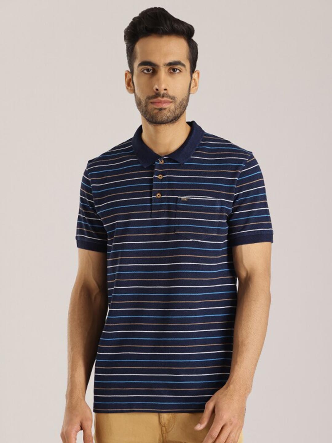 

Indian Terrain Striped Pure Cotton T-shirt, Blue