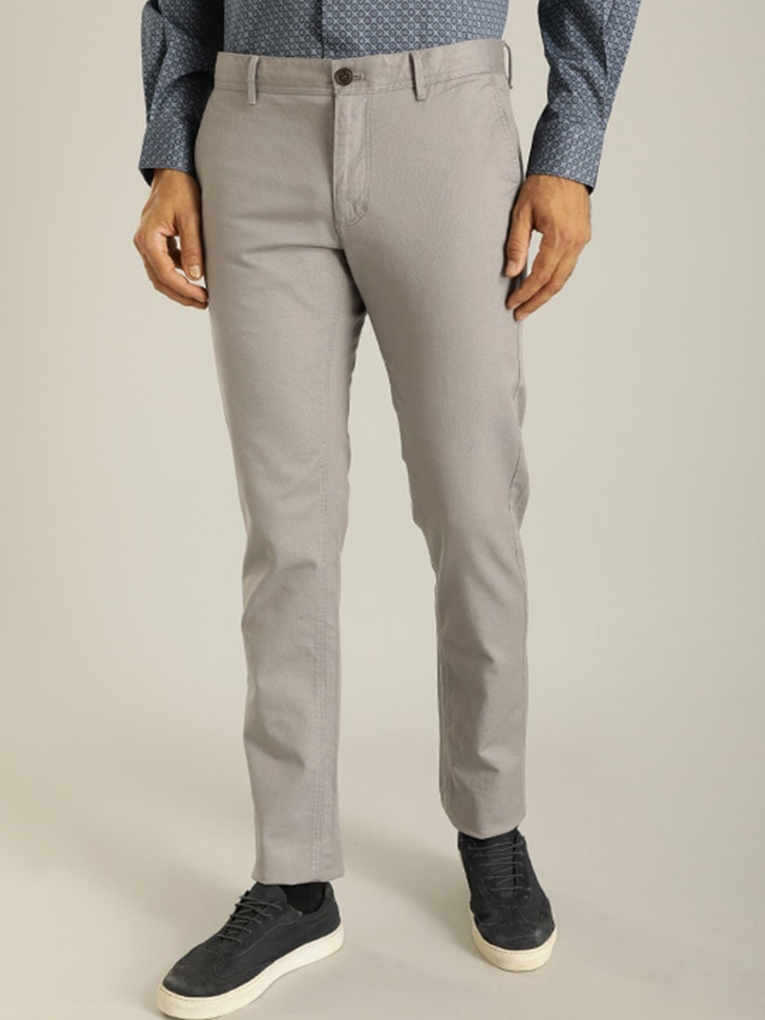 

Indian Terrain Men Brooklyn Slim Fit Mid Rise Trousers, Grey