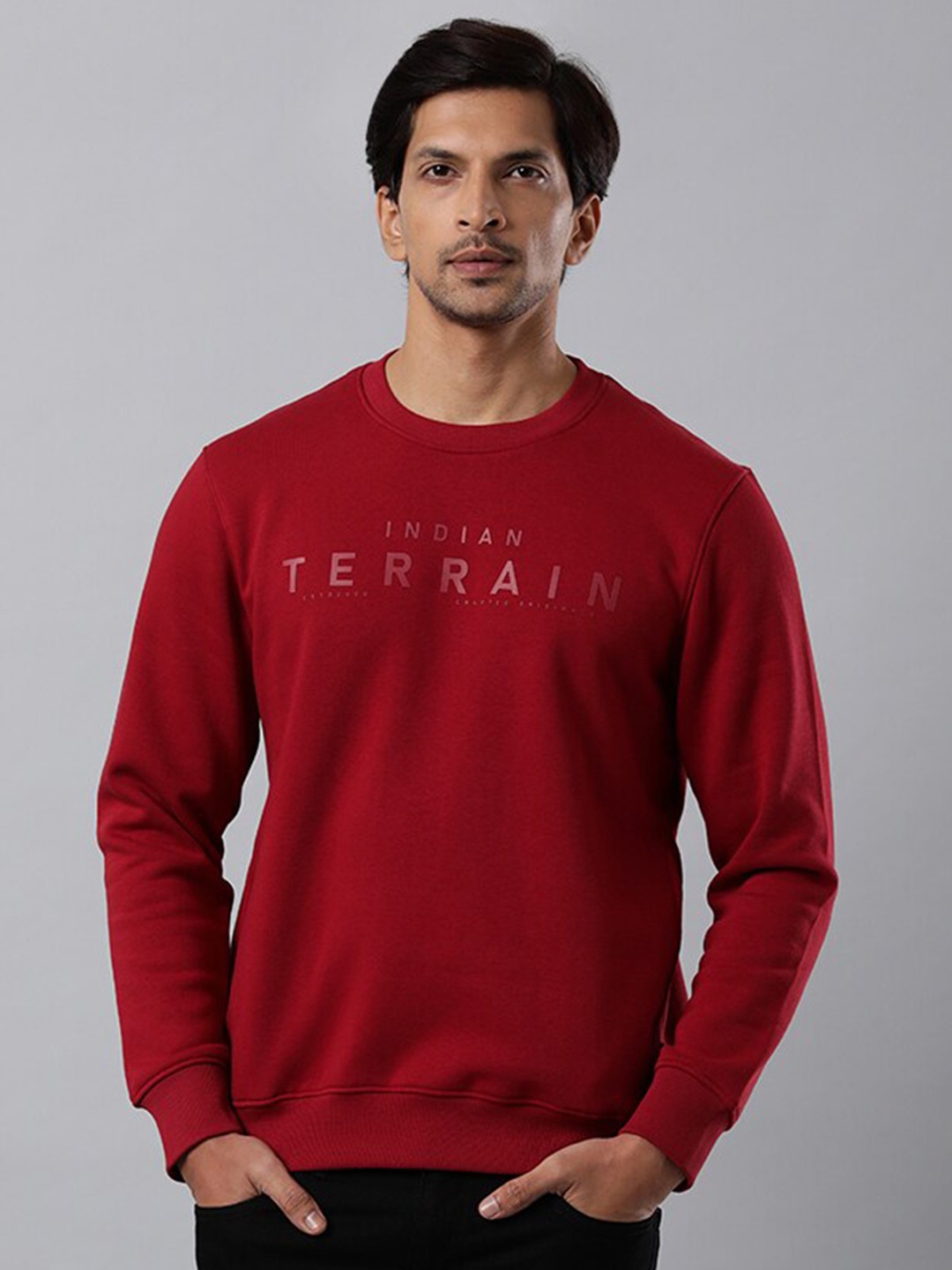 

Indian Terrain Typography Printed Sweatshirt, Maroon