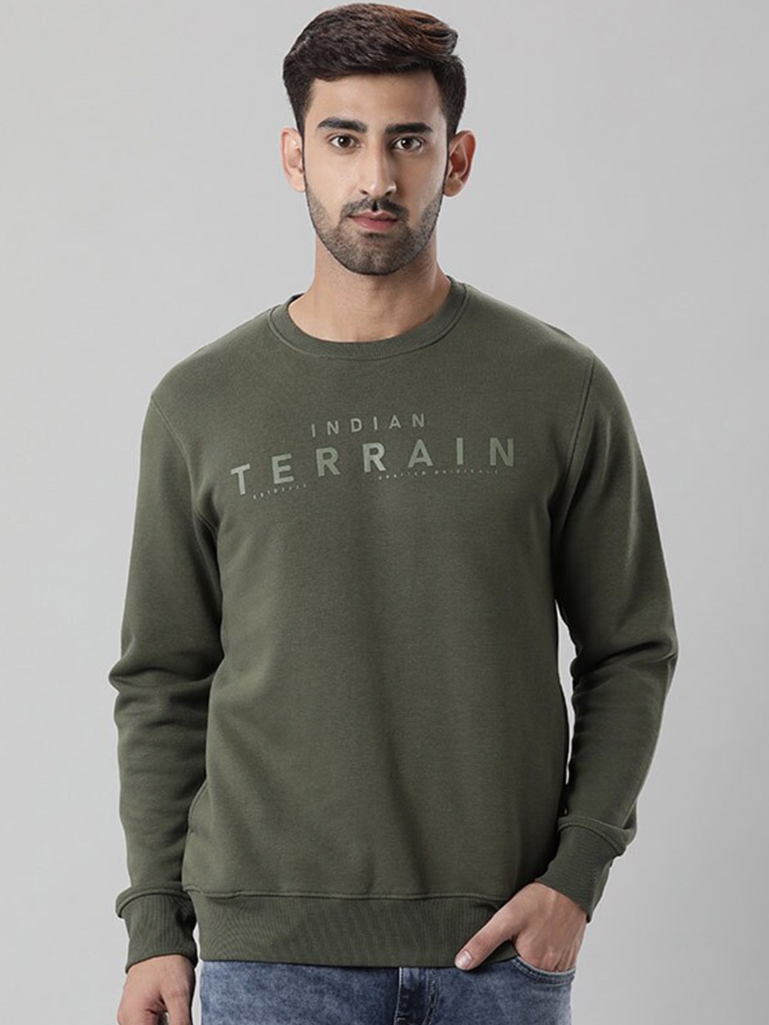 

Indian Terrain Typography Printed Sweatshirt, Green