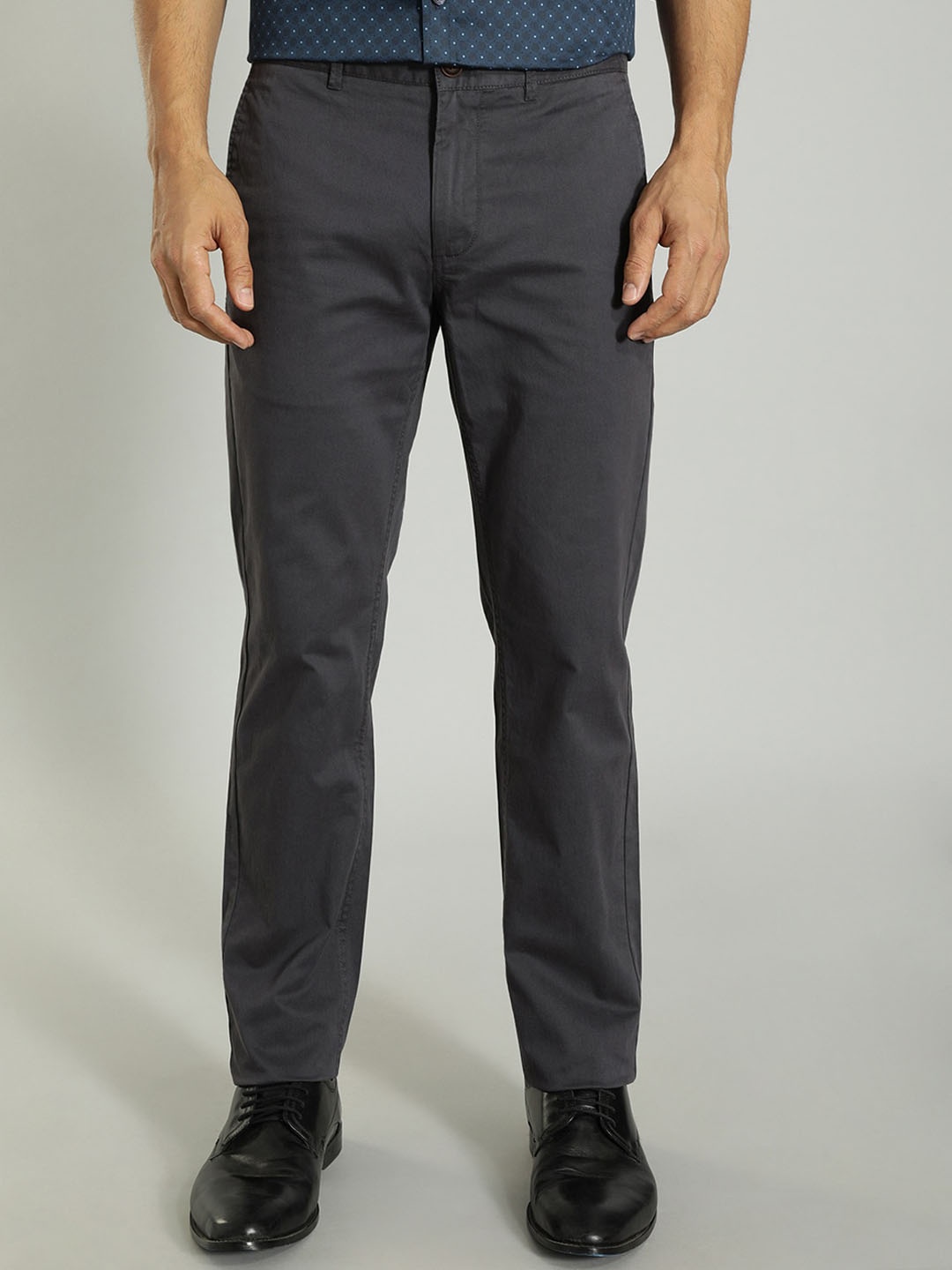 

Indian Terrain Men Mid-Rise Brooklyn Slim Fit Formal Trousers, Charcoal