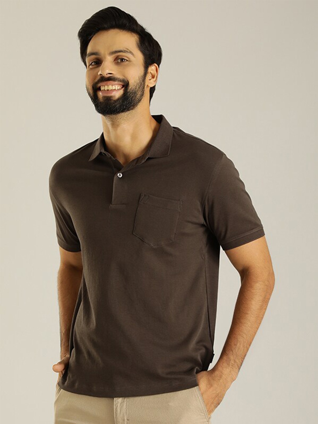 

Indian Terrain Polo Collar Pure Cotton T-shirt, Brown