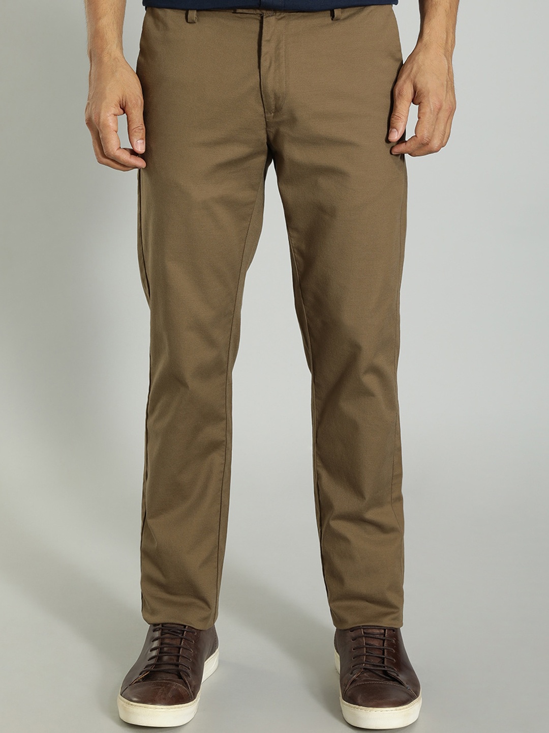 

Indian Terrain Men Brooklyn Slim Fit Mid Rise Trousers, Tan