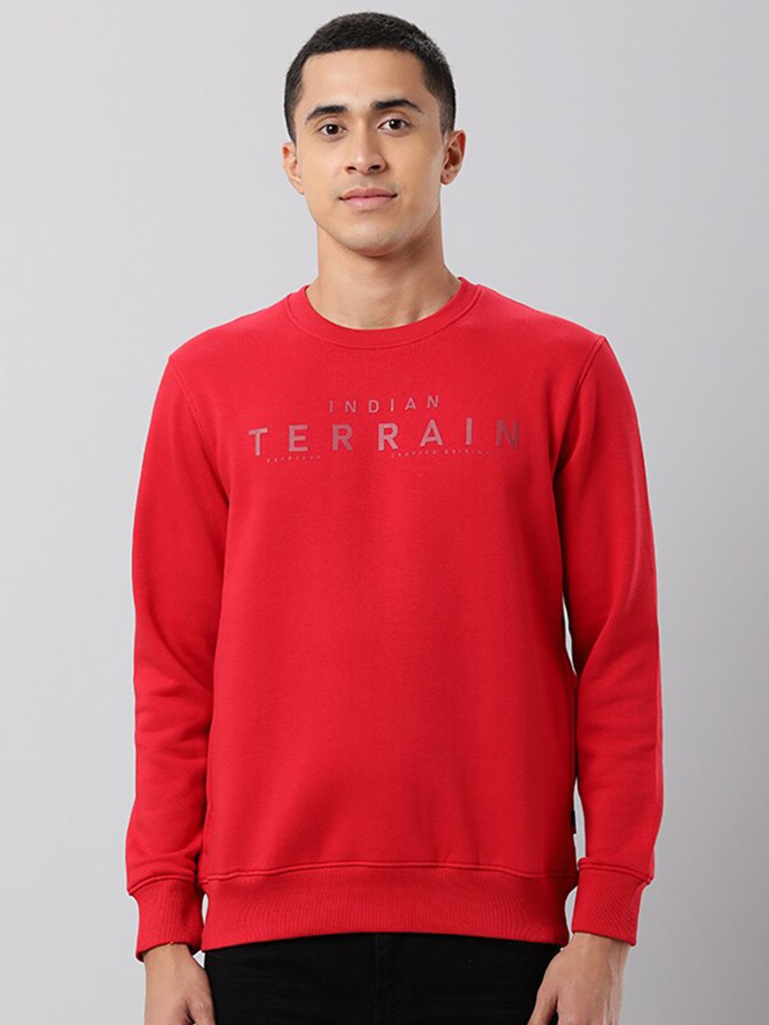 

Indian Terrain Typography Printed Pullover Sweatshirt, Red