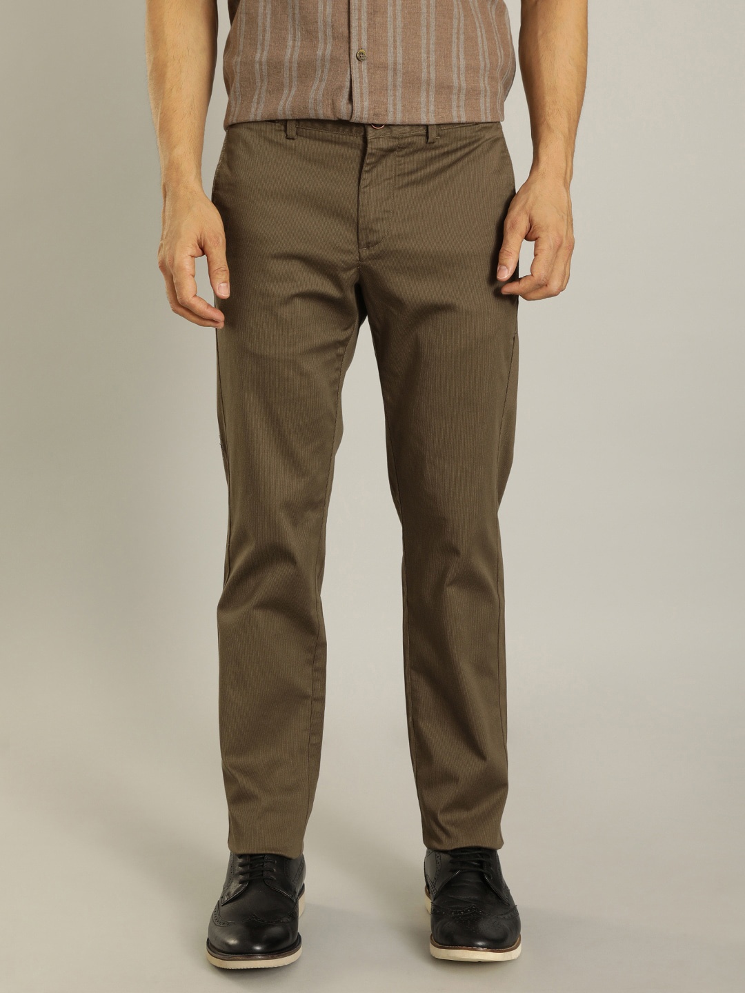 

Indian Terrain Men Mid-Rise Brooklyn Slim Fit Formal Trousers, Khaki