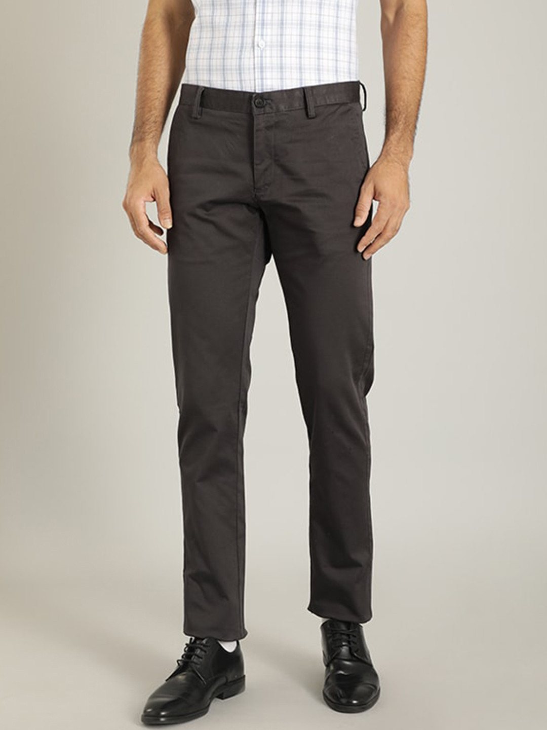 

Indian Terrain Men Mid-Rise Brooklyn Slim Fit Formal Trousers, Grey