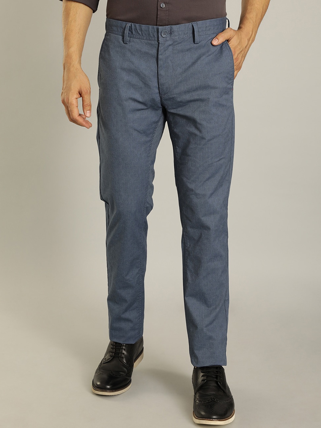

Indian Terrain Men Brooklyn Slim Fit Trousers, Navy blue