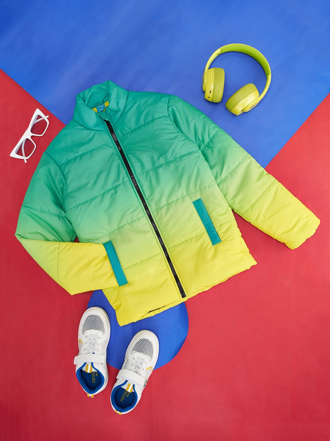 

YU by Pantaloons Boys Colourblocked Puffer Jacket, Green