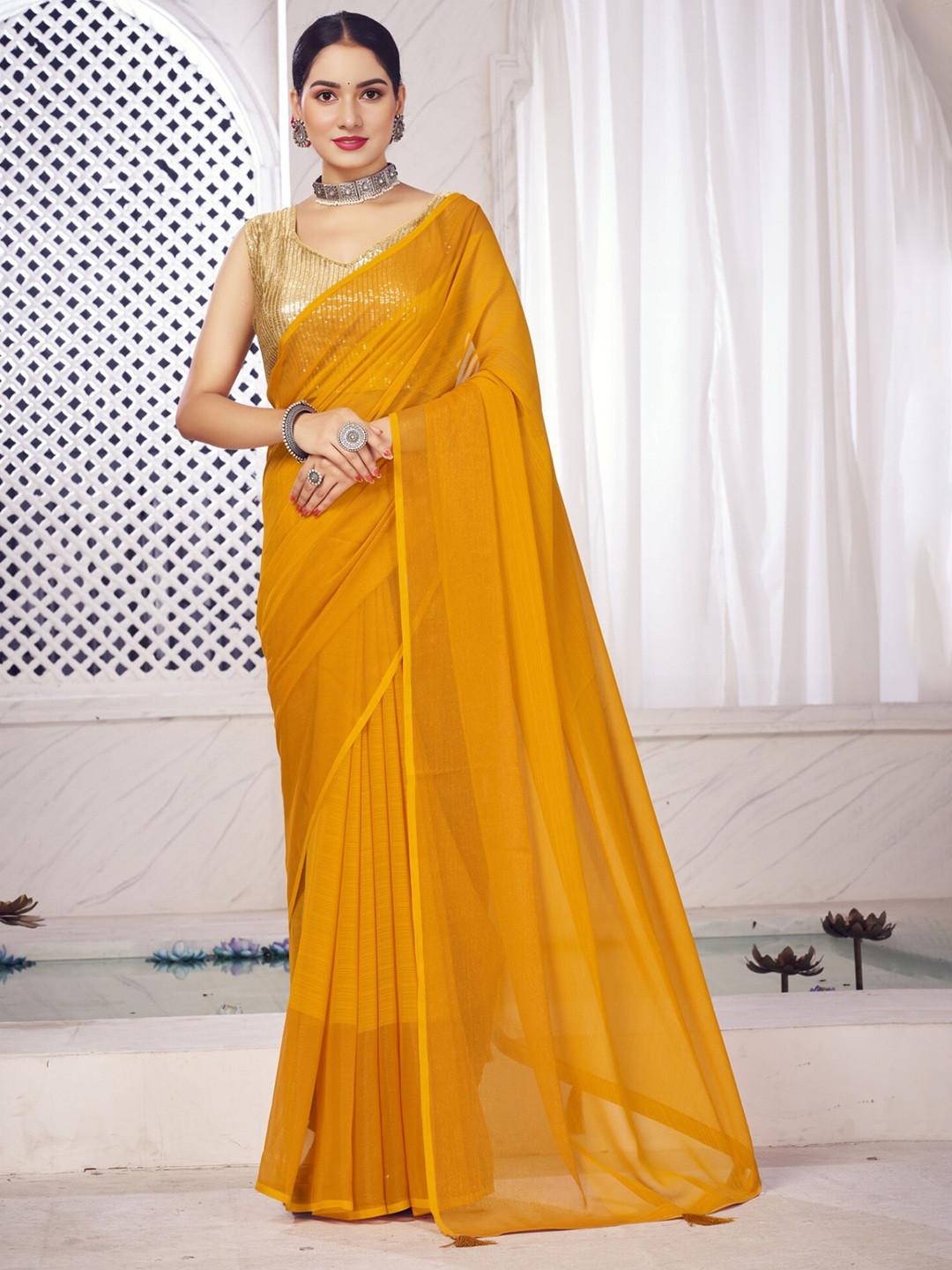 

DIVASTRI Pure Chiffon Banarasi Saree, Orange