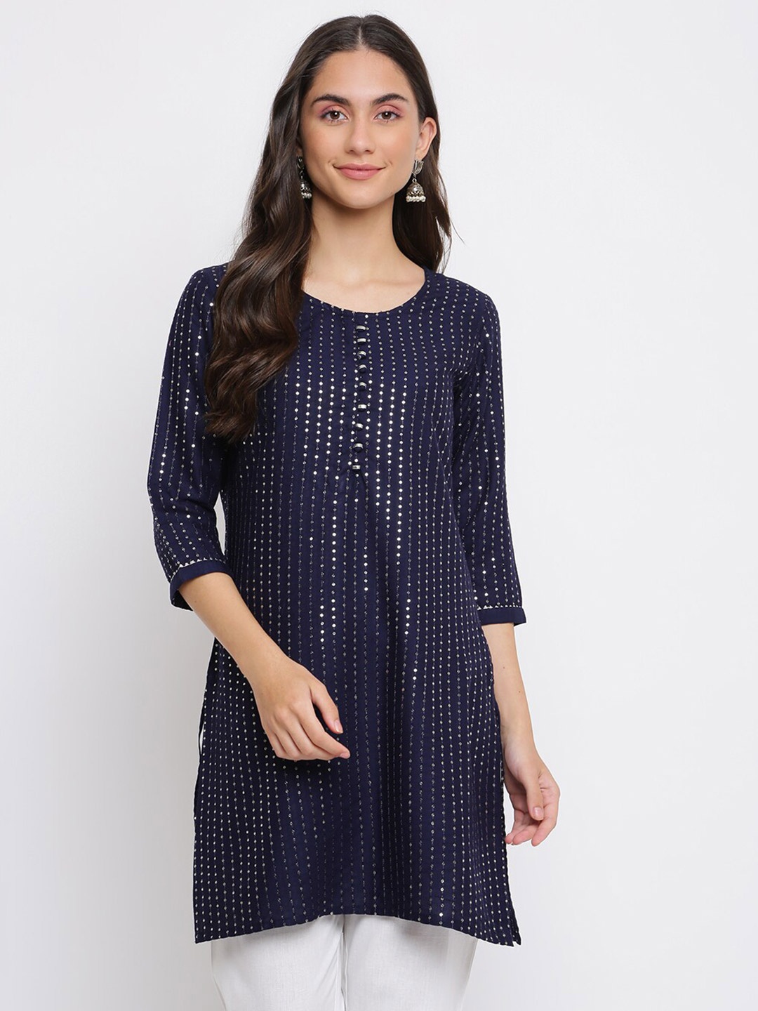 

INDIAN KNOTS Embellished Sequinned Kurti, Blue