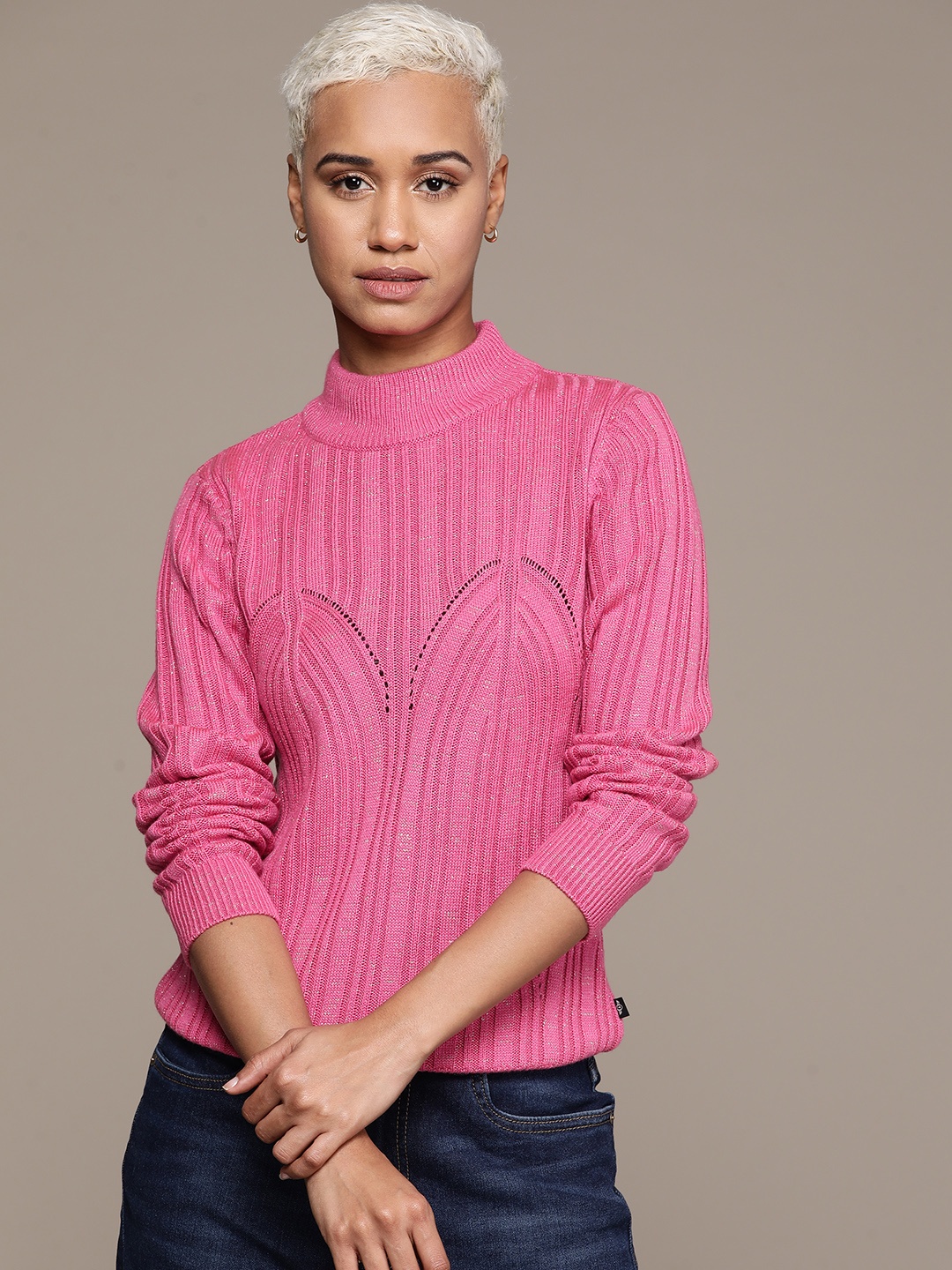 

Roadster Striped Acrylic Pullover, Pink