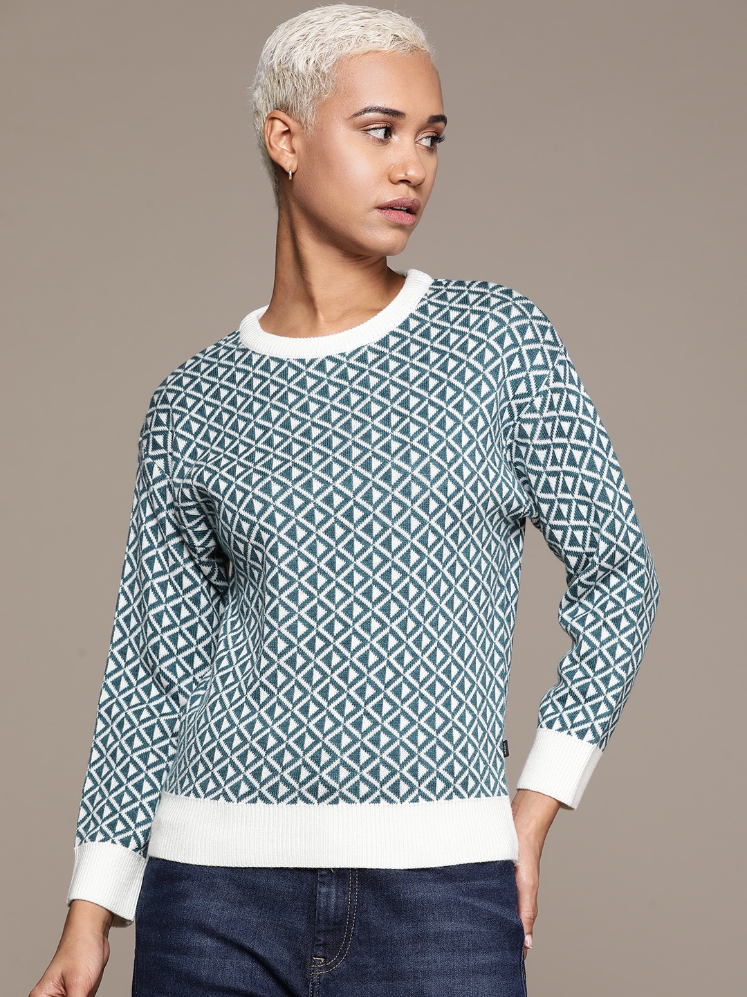 

Roadster Geometric Printed Acrylic Pullover, Teal